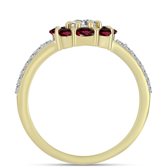 Goldplattierter Silberring mit Rhodolith Granat und weißem Topas