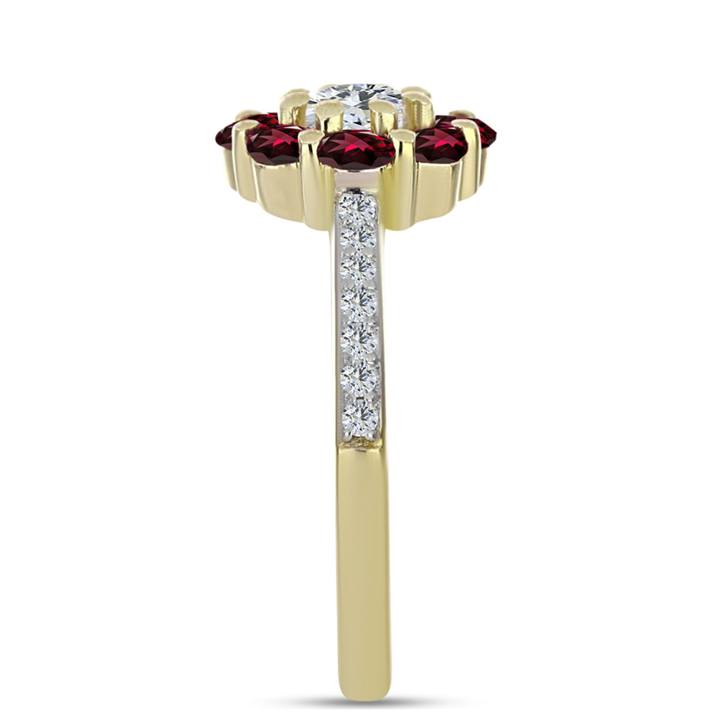 Goldplattierter Silberring mit Rhodolith Granat und weißem Topas