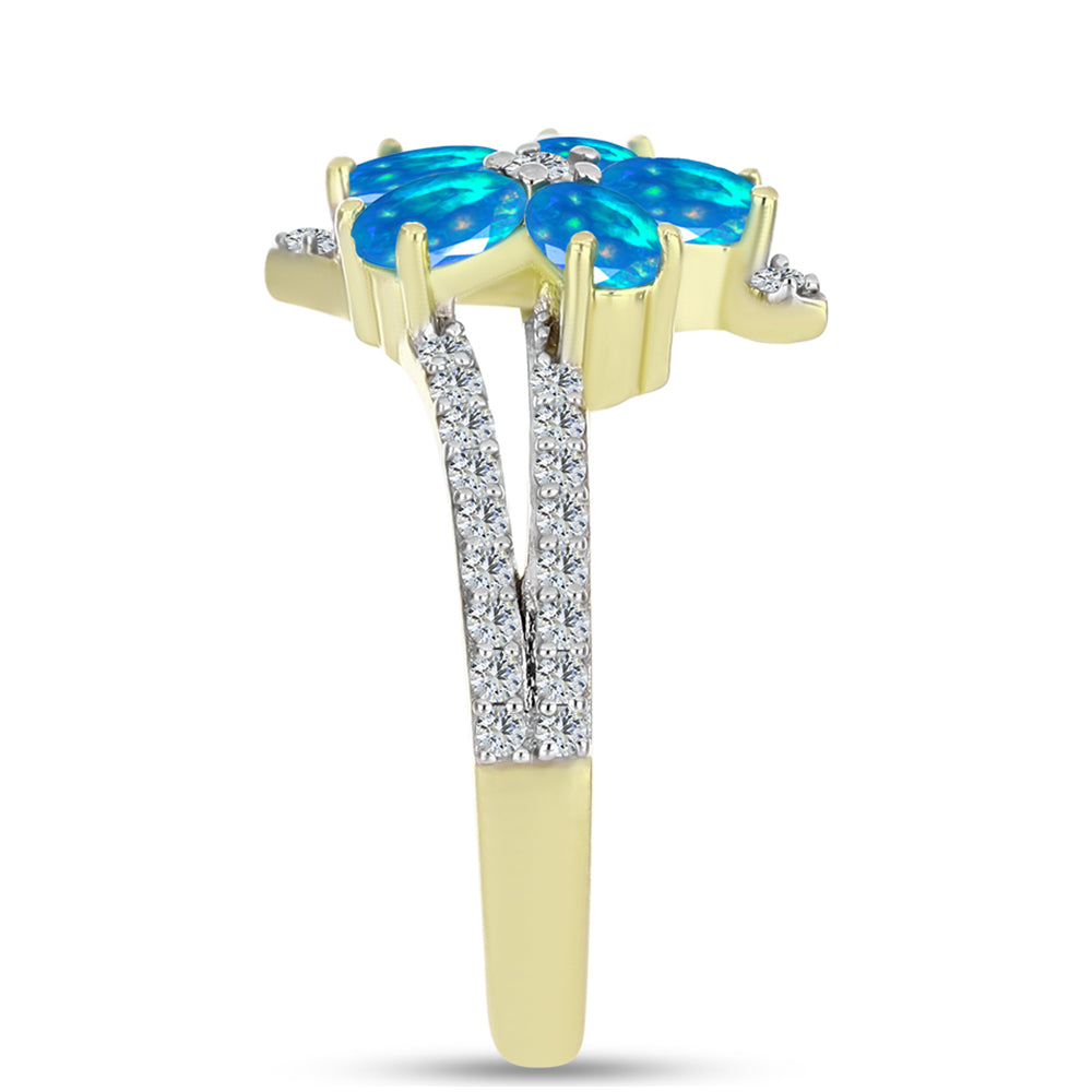 Goldplattierter Silberring mit äthiopischem Paradiese-Opal und weißem Topas