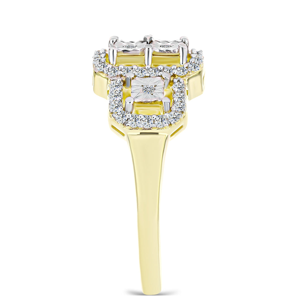 Goldplattierter Silberring mit weißem Diamant und weißem Topas