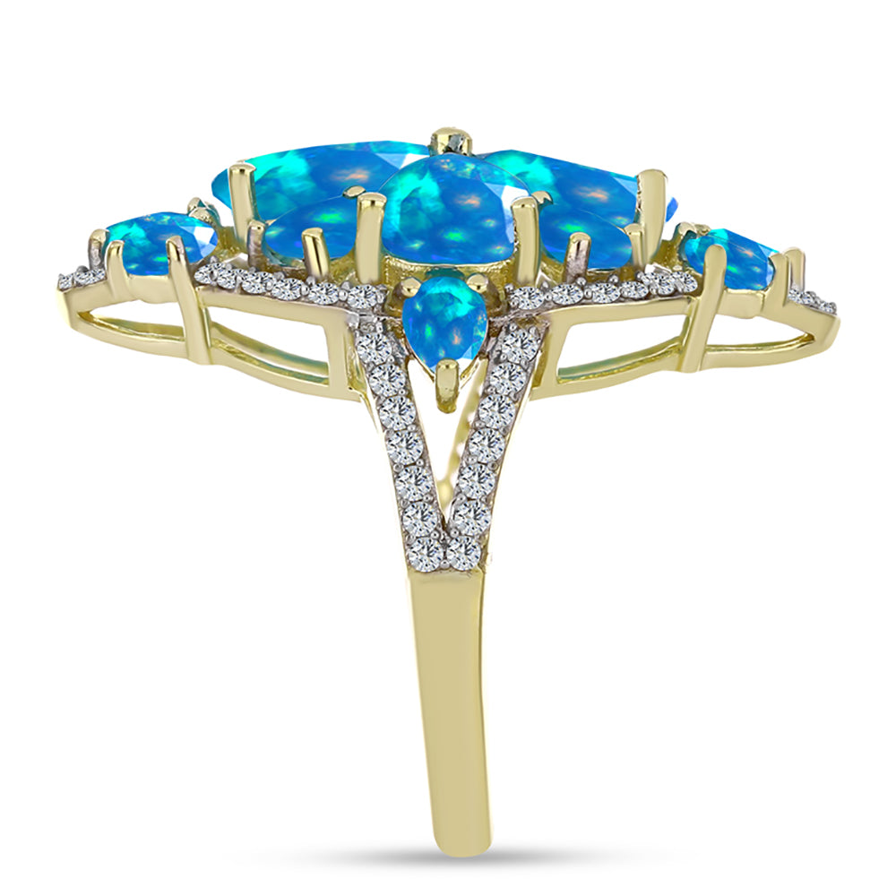 Goldplattierter Silberring mit äthiopischem Paradiese-Opal und weißem Topas