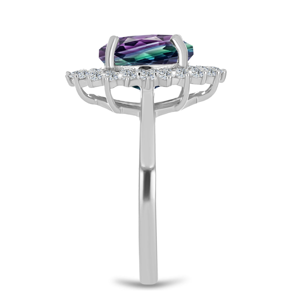 Silberring mit Zebrafluorit und weißem Topas