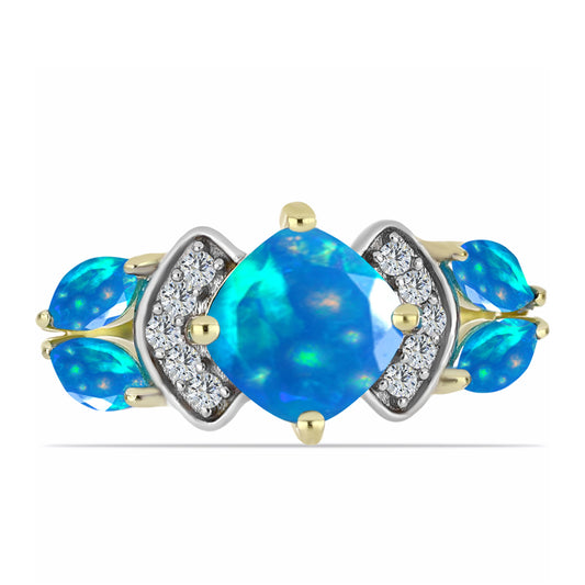 Goldplattierter Silberring mit äthiopischem Paradiese-Opal und weißem Topas