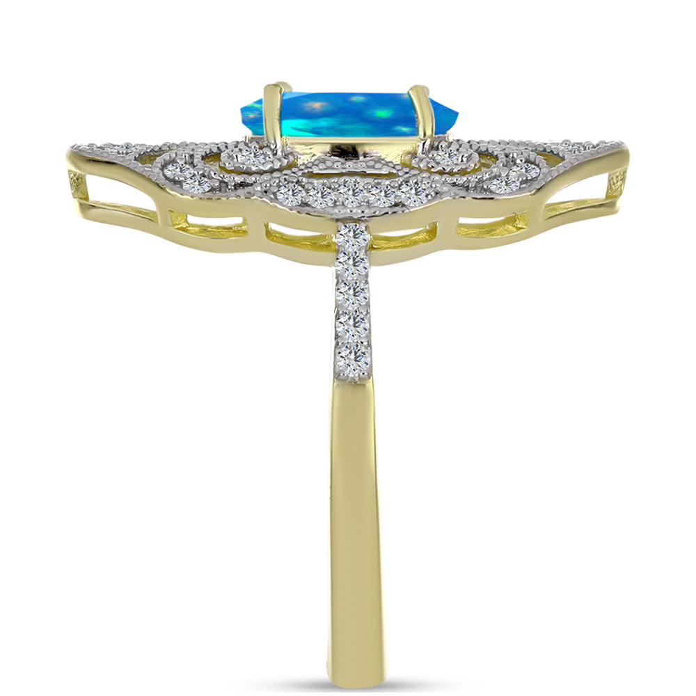 Goldplattierter Silberring mit äthiopischem Paradiese-Opal und weißem Topas