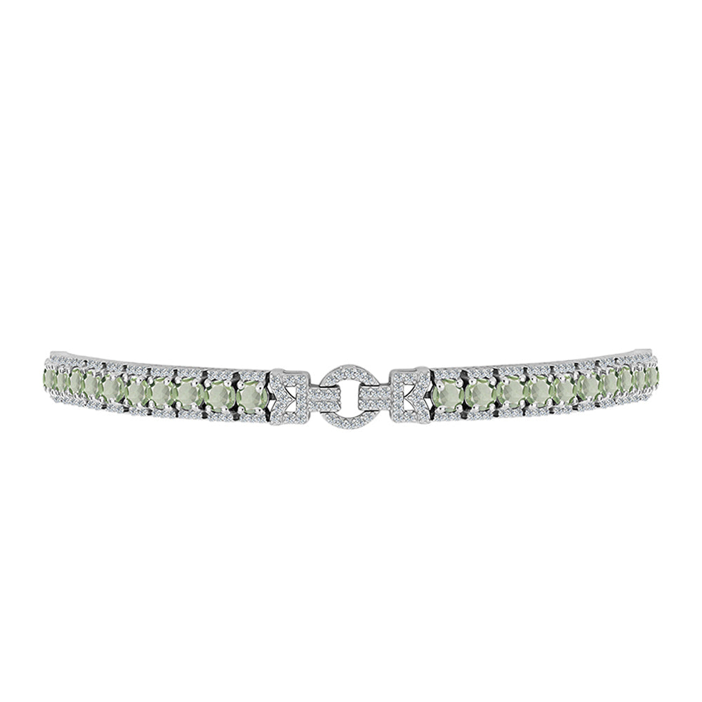 Silberarmband mit grünem Amethyst und weißem Topas