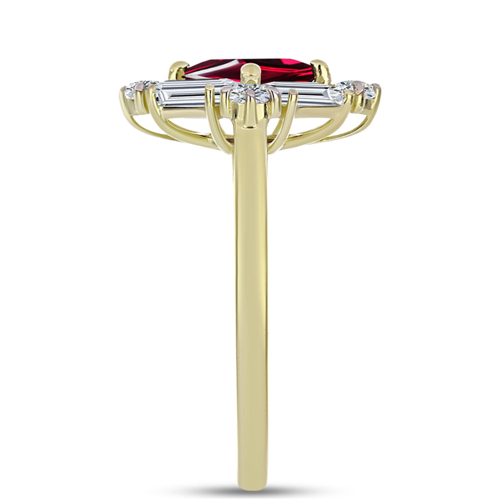 Goldplattierter Silberring mit Rhodolith Granat und weißem Topas