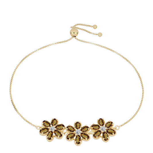 Goldplattiertes Silberarmband mit Cognac-Quarz und weißem Topas