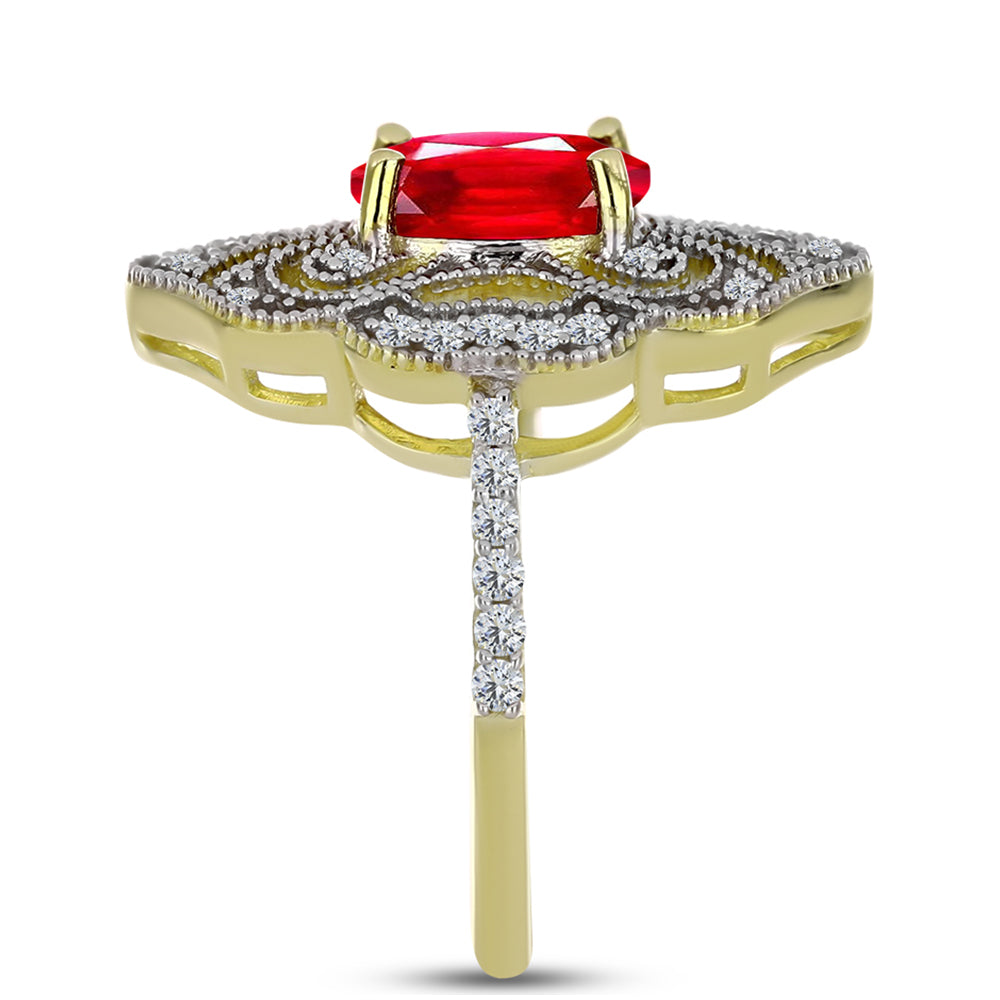 Goldplattierter Silberring mit rotem Achat und weißem Topas