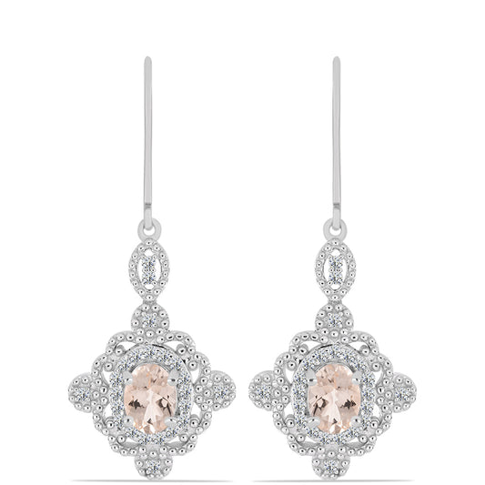 Silberohrringe mit Morganit aus Gozareh und weißem Topas