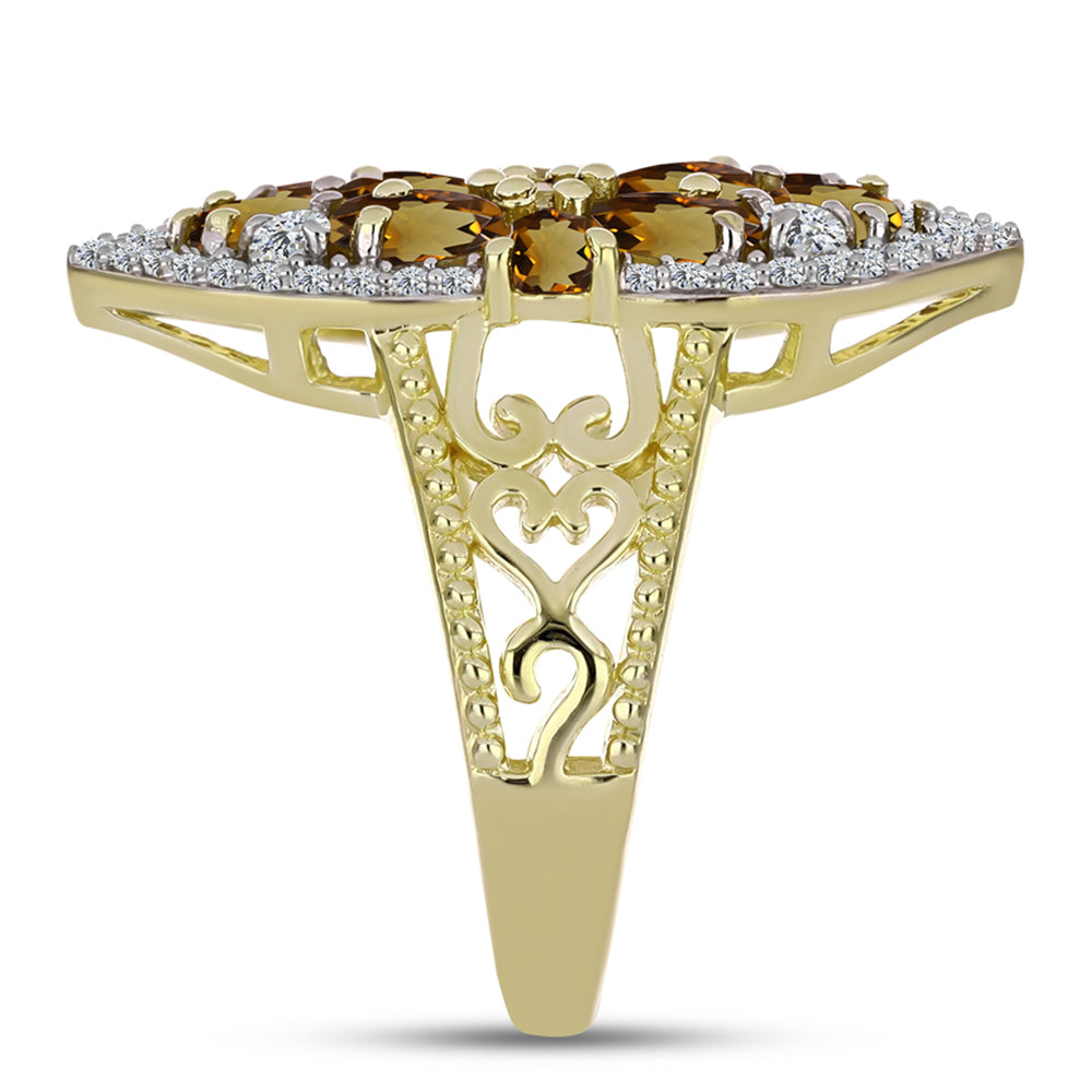 Goldplattierter Silberring mit Cognac-Quarz und weißem Topas