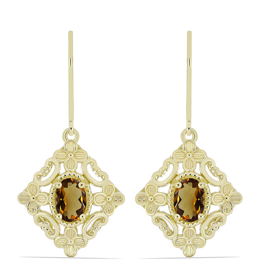 Goldplattierte Silberohrringe mit Cognac-Quarz