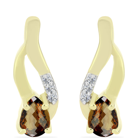 Goldplattierte Silberohrringe mit Cognac-Quarz und weißem Topas