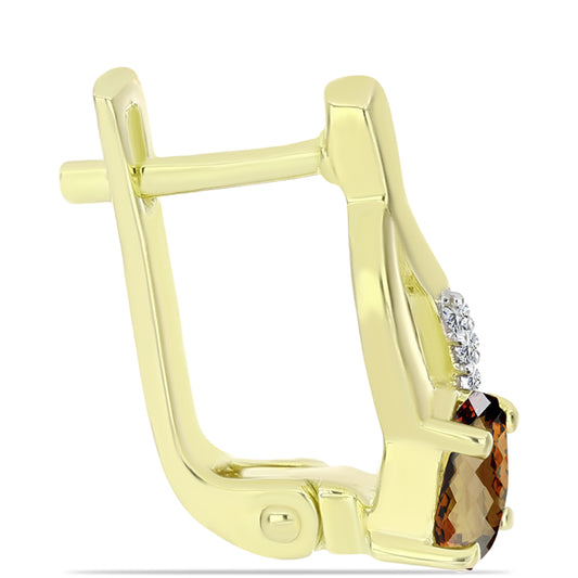 Goldplattierte Silberohrringe mit Cognac-Quarz und weißem Topas
