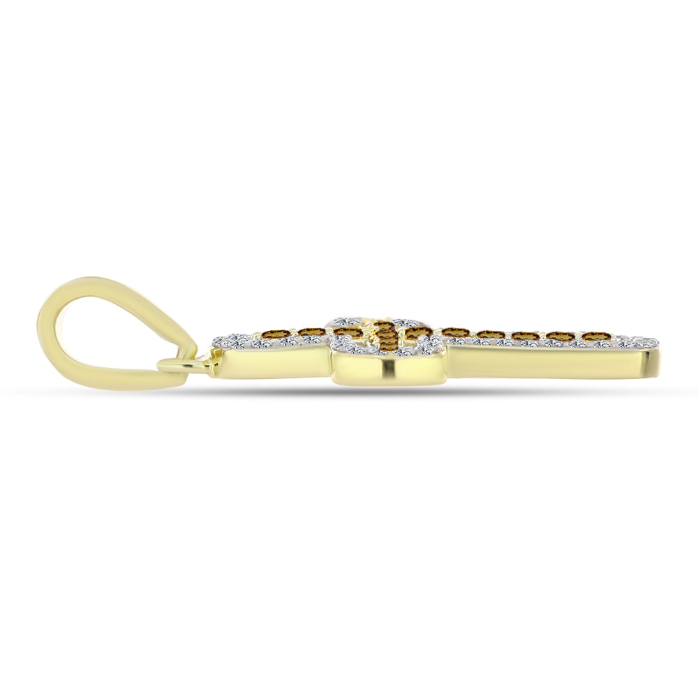 Goldplattierter Silberanhänger mit Cognac-Quarz und weißem Topas