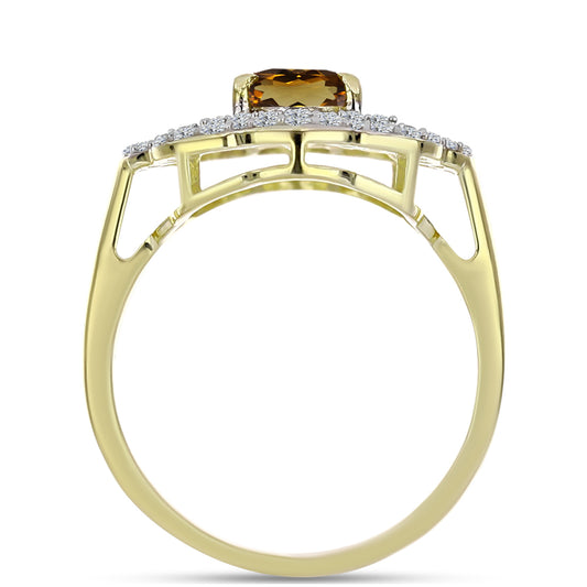 Goldplattierter Silberring mit Cognac-Quarz und weißem Topas