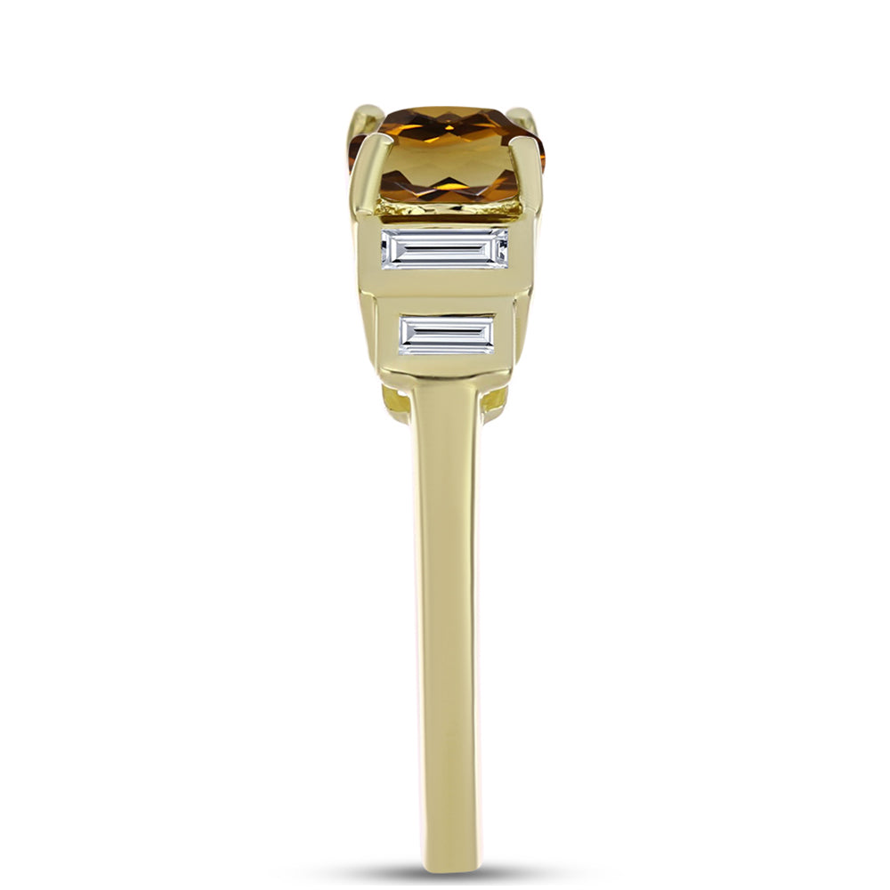 Goldplattierter Silberring mit Cognac-Quarz und weißem Zirkon