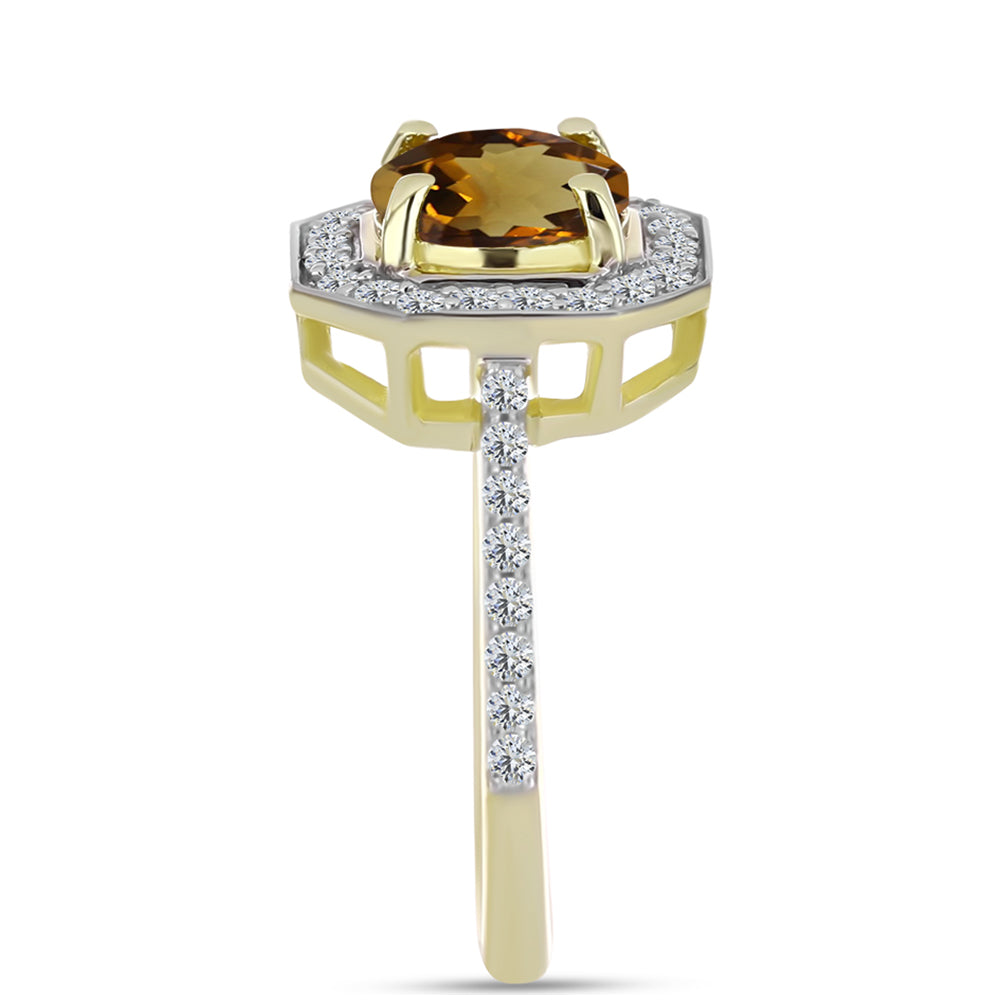 Goldplattierter Silberring mit Cognac-Quarz und weißem Topas