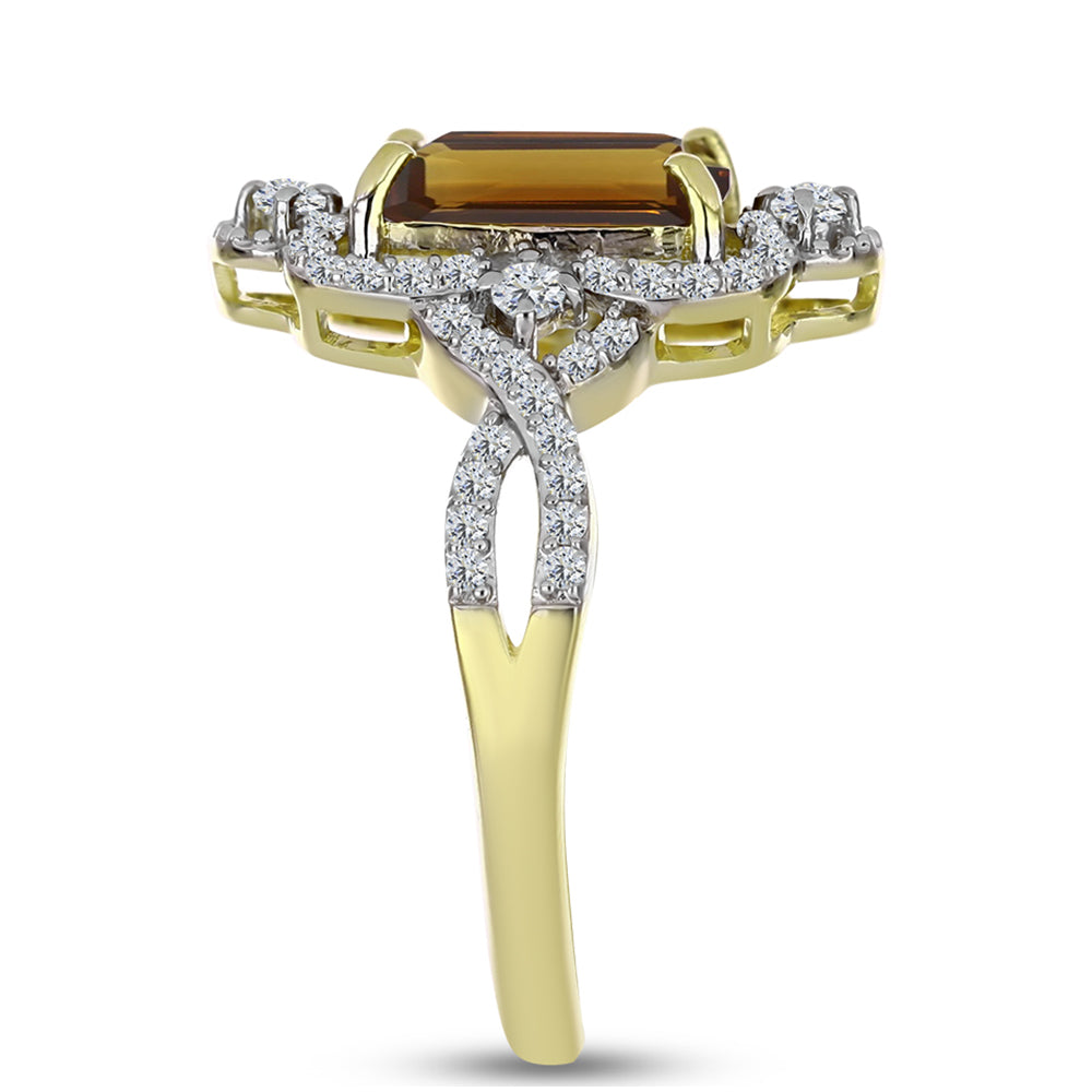 Goldplattierter Silberring mit Cognac-Quarz und weißem Topas