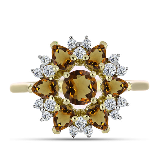 Goldplattierter Silberring mit Cognac-Quarz und weißem Topas