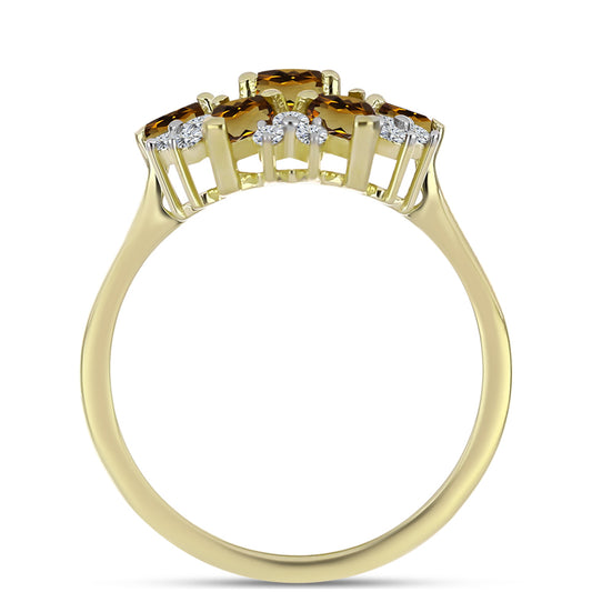 Goldplattierter Silberring mit Cognac-Quarz und weißem Topas