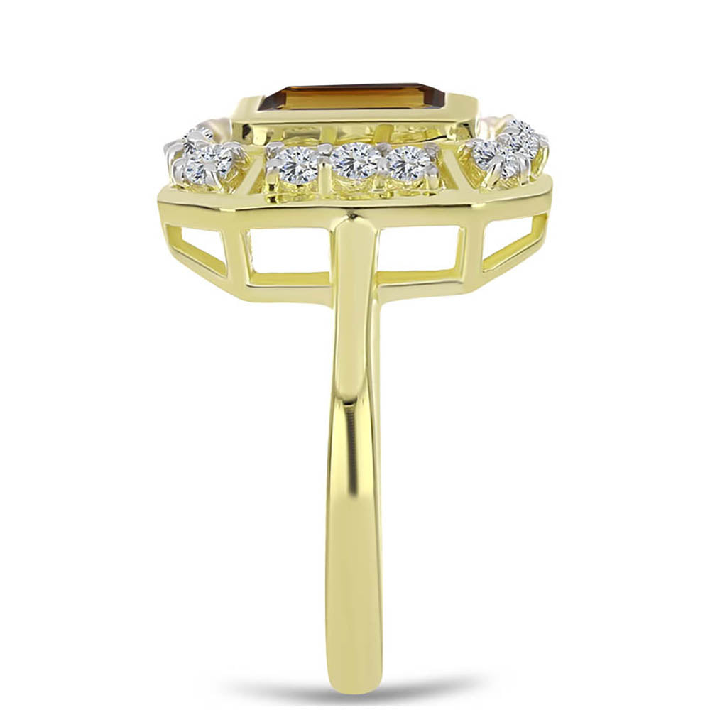 Goldplattierter Silberring mit Cognac-Quarz und weißem Topas