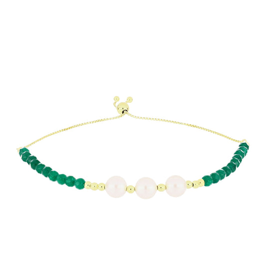 Goldplattiertes Silberarmband mit grünem Achat und weißer Süßwasserperle