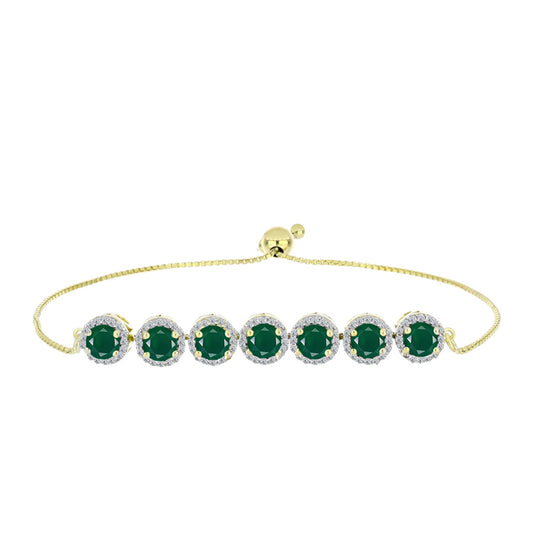 Goldplattiertes Silberarmband mit grünem Achat und weißem Topas