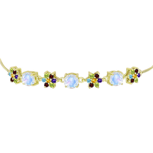 Goldplattiertes Silberarmband mit Regenbogenmondstein und marokkanischem Amethyst