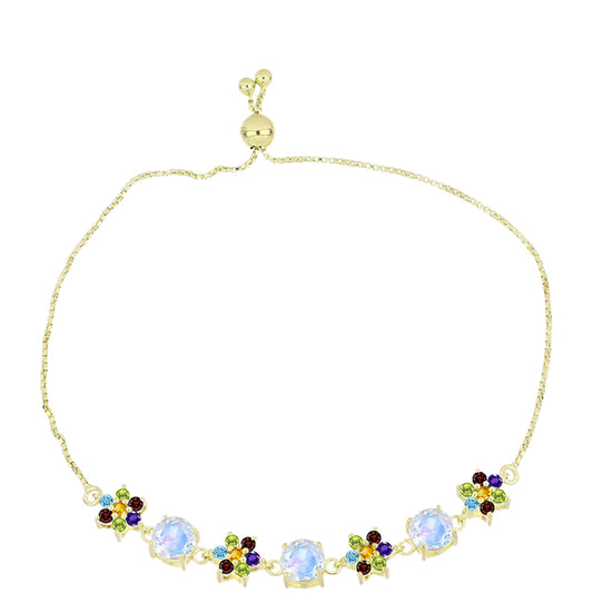 Goldplattiertes Silberarmband mit Regenbogenmondstein und marokkanischem Amethyst