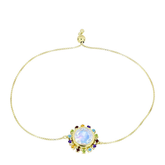 Goldplattiertes Silberarmband mit Regenbogenmondstein und marokkanischem Amethyst