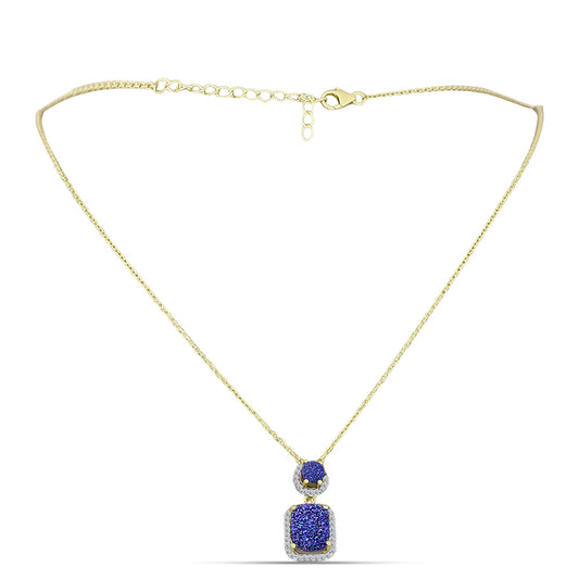 Goldplattierte Silberhalskette mit lila Druse und weißem Topas