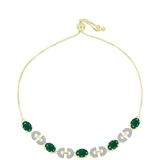 Goldplattiertes Silberarmband mit grünem Achat und weißem Topas