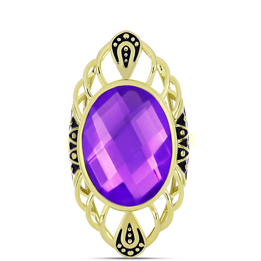Goldplattierter Silberring mit lila Achat