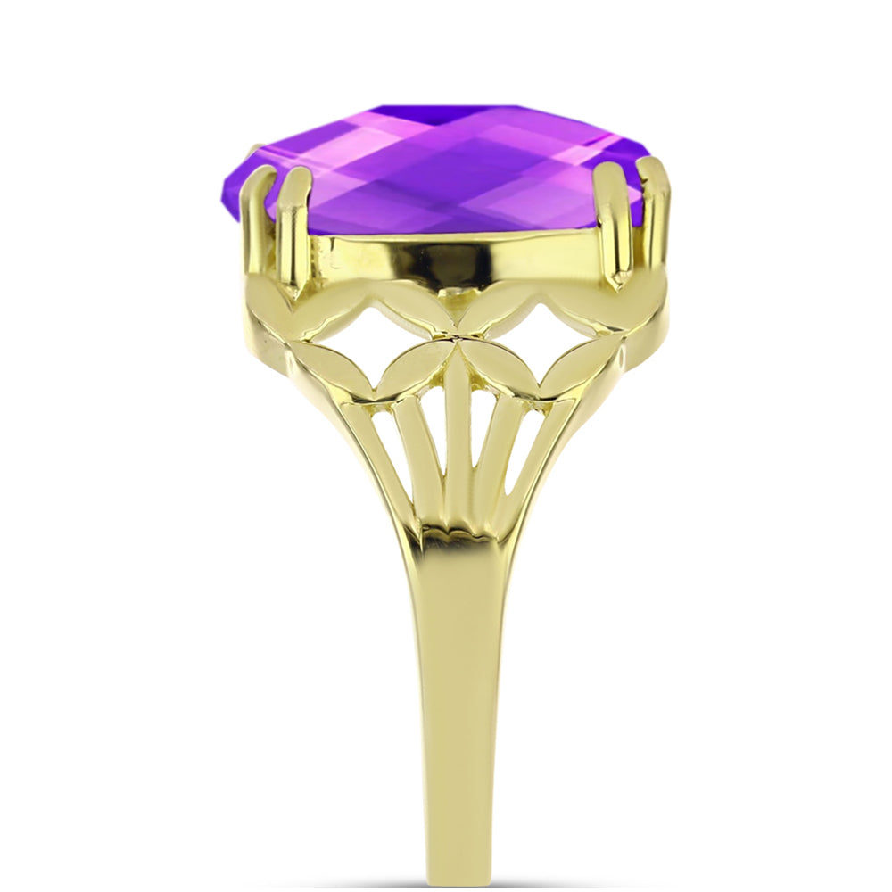 Goldplattierter Silberring mit lila Achat