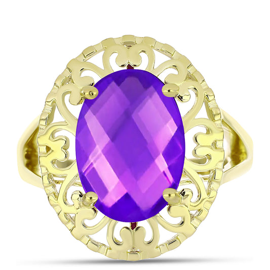 Goldplattierter Silberring mit lila Achat