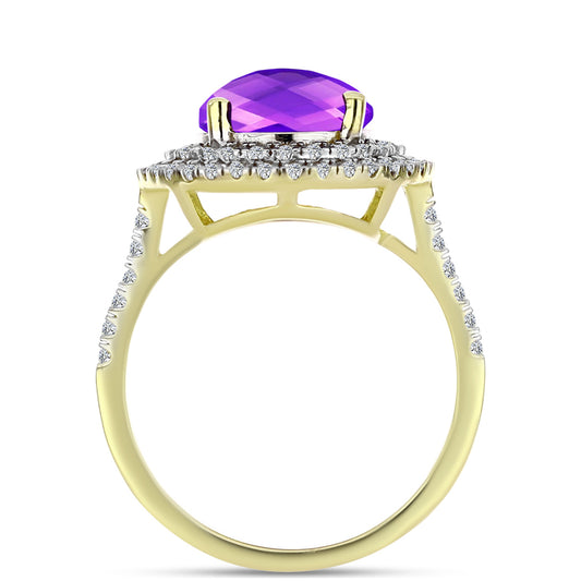 Goldplattierter Silberring mit lila Achat und weißem Topas