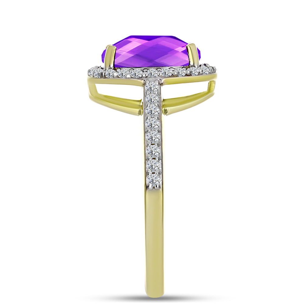 Goldplattierter Silberring mit lila Achat und weißem Topas