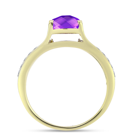 Goldplattierter Silberring mit lila Achat und weißem Topas