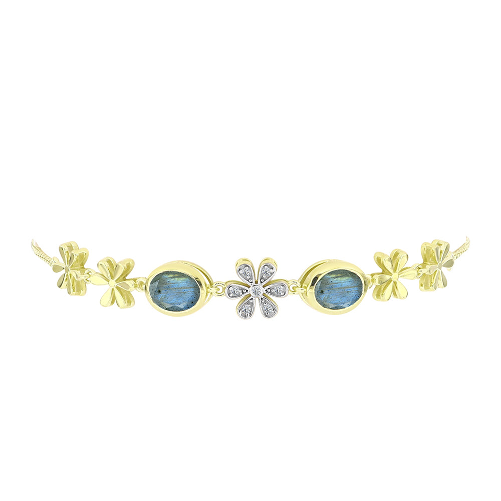 Goldplattiertes Silberarmband mit Labradorit und weißem Topas