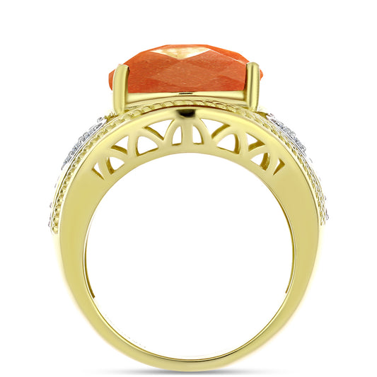 Goldplattierter Silberring mit Sonnenstein aus Oregon und weißem Topas