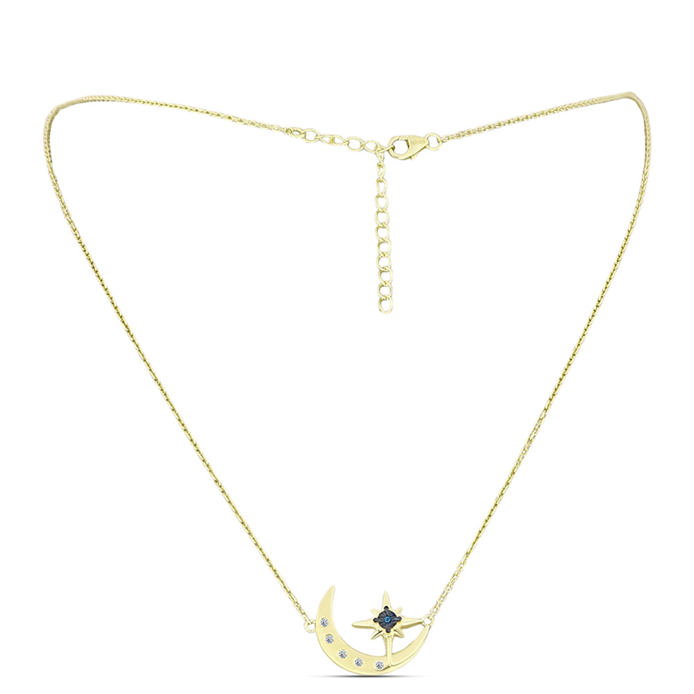Goldplattierte Silberhalskette mit blauem Diamant und weißem Topas