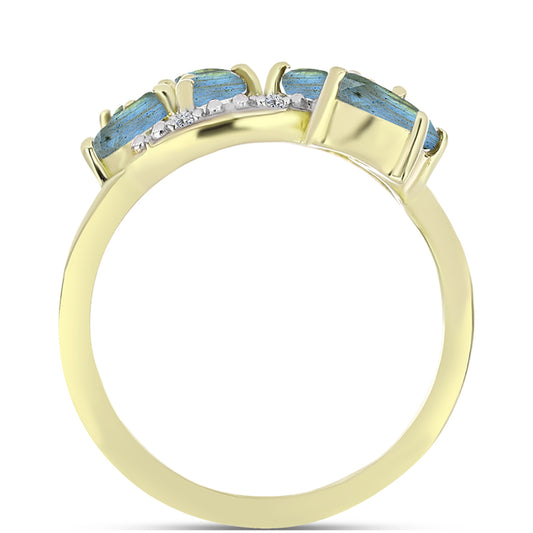 Goldplattierter Silberring mit Labradorit und weißem Topas