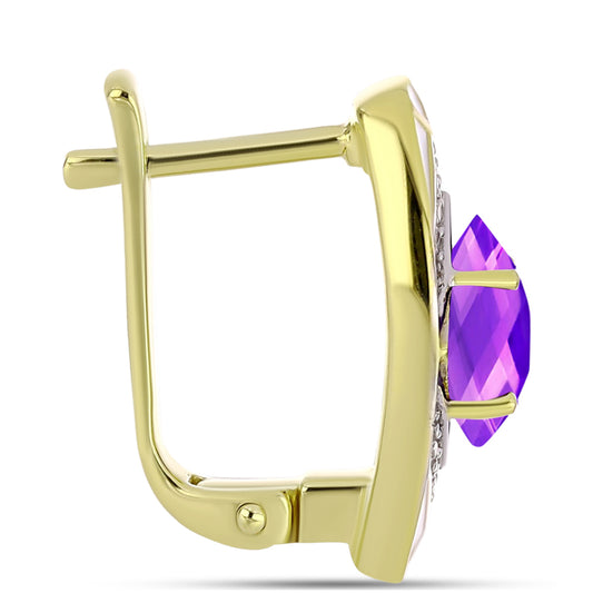 Goldplattierte Silberohrringe mit lila Achat und weißem Topas