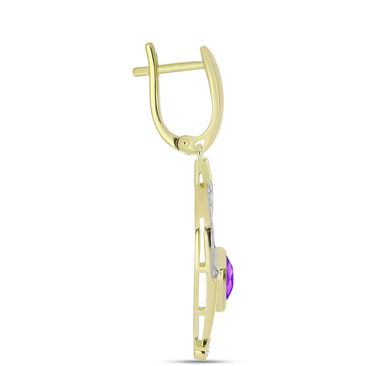 Goldplattierte Silberohrringe mit lila Achat und weißem Topas