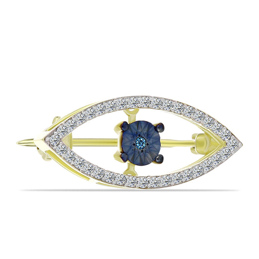 Goldplattierte Silberbrosche mit blauem Diamant und weißem Topas