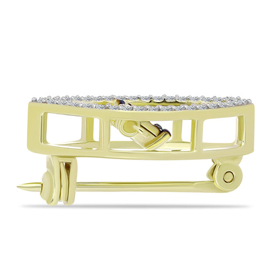 Goldplattierte Silberbrosche mit blauem Diamant und weißem Topas