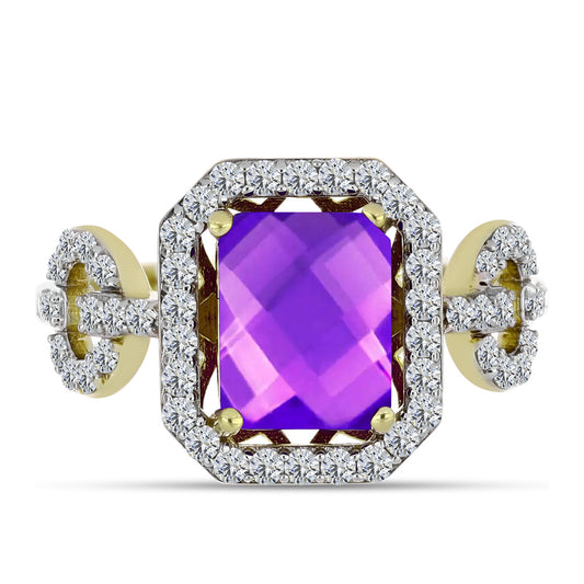 Goldplattierter Silberring mit lila Achat und weißem Topas