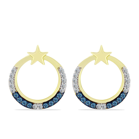 Goldplattierte Silberohrringe mit blauem Diamant und weißem Topas