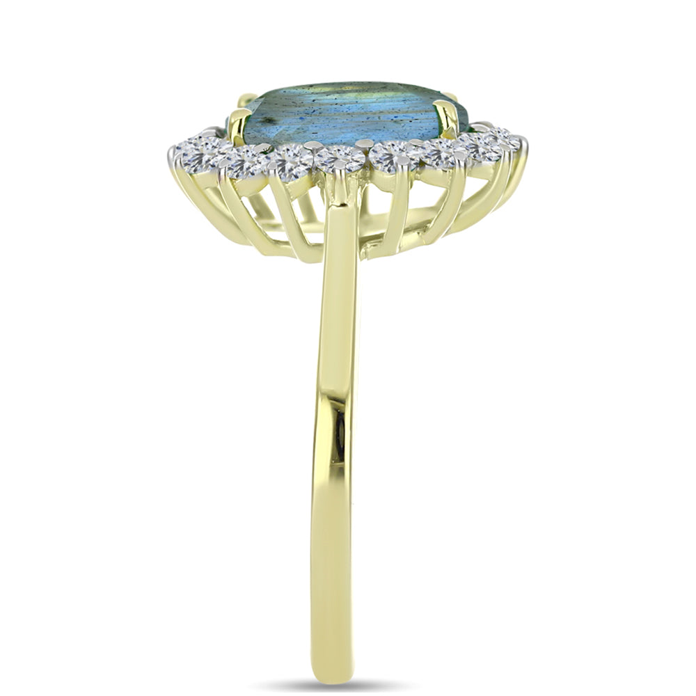 Goldplattierter Silberring mit Labradorit und weißem Topas
