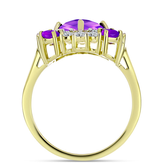 Goldplattierter Silberring mit lila Achat und weißem Topas